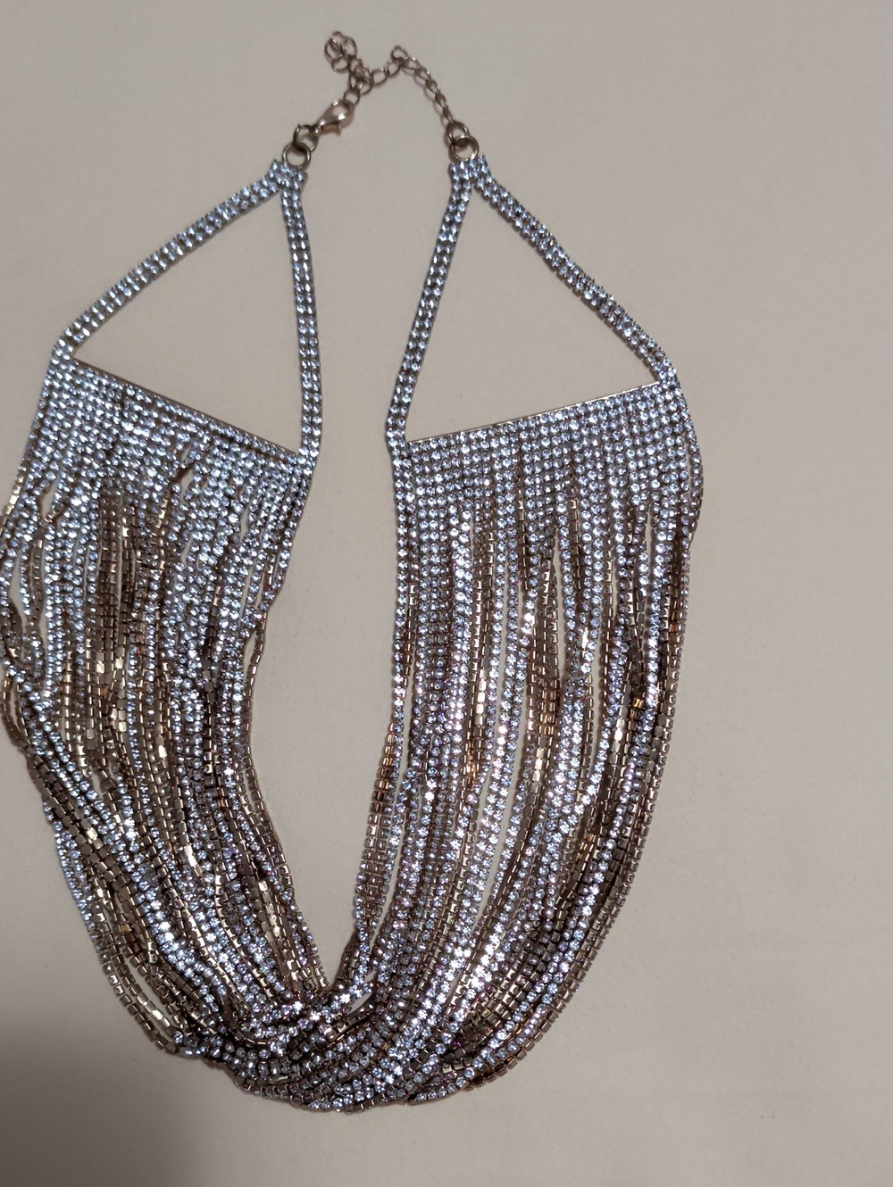 Silver Multi-Strand Crystal Fringe Necklace